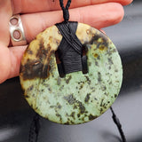 NZ Greenstone Pounamu Disk Pendant Necklace (N461)