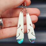 Natural Hand Carved Maori Bone Carving & Paua Earrings - Oval Paua Drops