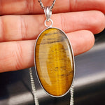 Silver Plated Natural Tiger Eye Handmade Oval Shaped Necklace (30X43)