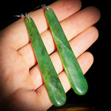 Nephrite Jade / Greenstone Long Drop Hanging Earrings