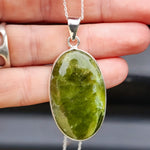 Solid Sterling Silver & Natural Nephrite Greenstone Handmade Oval Necklace