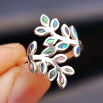 (R) Solid 925 Sterling Silver & Natural Paua Leaf Ring
