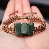New Zealand Greenstone One Off Macrame Bracelet (1A3-740)