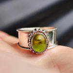 (R) Solid Sterling Silver & Natural Peridot Handmade Rustic Solitaire Ring