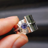 (R) Solid Sterling Silver & Natural Amethyst Rustic Handmade Cuff Ring