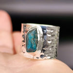 (R) Solid Sterling Silver & Natural Irregular Raw Apatite Handmade Cuff Ring