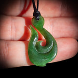 NZ Greenstone Pounamu Koru Hook Pendant Necklace (N811)
