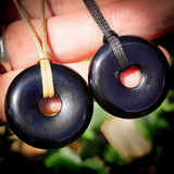 Natural Obsidian Donut Pendant Necklace
