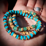 3pcs Set Turquoise & Coconut Wood Bracelets
