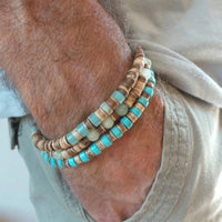 3pcs Set Natural Turquoise & Coconut Wood Bracelets