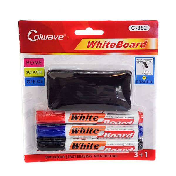 4pcs Whiteboard Marker & Eraser Set - Multi Colors