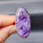 (T) Solid Sterling Silver & Natural Charoite XL Oval Handmade Solitaire Ring