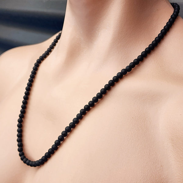 55cm Matte Obsidian Bead Necklace