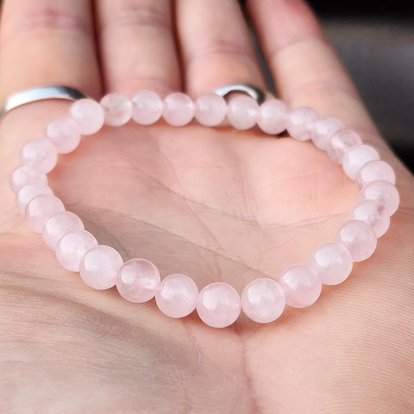 Adults 6mm Rose Quartz Elastic Bracelet