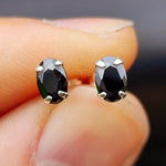 6mm Black CZ & Solid 925 Sterling Silver Oval Stud Earrings