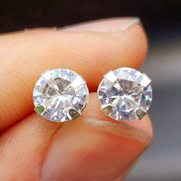 7mm Clear CZ & Solid 925 Sterling Silver Round Stud Earrings
