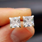 7mm Square CZ & Solid 925 Sterling Silver Stud Earrings