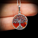 Solid 925 Sterling Silver & Natural Amber Handmade Tree of Life Pendant Necklace