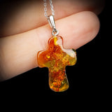 Solid 925 Sterling Silver & Natural Polished Hand Carved Rustic Cross Pendant Necklace
