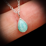 Solid 925 Sterling Silver & Natural Amazonite 7mm Pear Drop Necklace