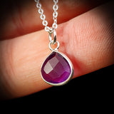 Solid 925 Sterling Silver & Natural Amethyst Faceted 9mm Drop Pendant Necklace