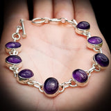 Solid 925 Sterling Silver & Natural Amethyst Handmade Chain Bracelet