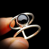 (T) Rustic Handmade Solid 925 Sterling Silver & Natural Black Onyx Double Band Ring