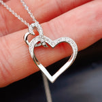Solid 925 Sterling Silver & Double CZ Diamond Heart Necklace
