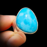 Solid 925 Sterling Silver & Natural Larimar Irregular Shaped Ring