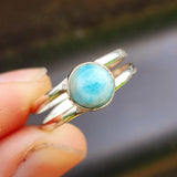 Solid 925 Sterling Silver & Natural Larimar Double Band Ring
