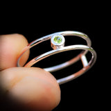 Solid 925 Sterling Silver & Natural Peridot Double Band Ring