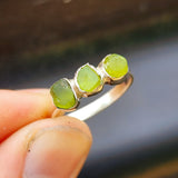 Solid 925 Sterling Silver & Raw Peridot Handmade 3x Setting Ring