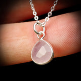 Solid 925 Sterling Silver & Natural Rose Quartz Faceted 9mm Drop Pendant Necklace