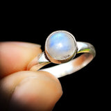 (O) Solid 925 Sterling Silver & Natural Moonstone Rustic Handmade Ring