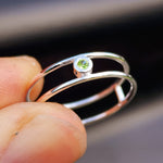 Solid 925 Sterling Silver & Natural Peridot Double Band Ring