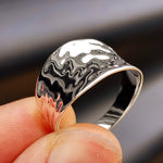 Solid 925 Sterling Silver Concaved Hammer Finish Wide Band Ring