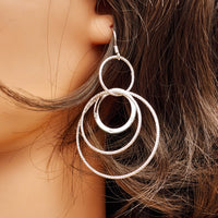 Solid 925 Sterling Silver 63mm Long 3x Round Set Hanging Italian Earrings