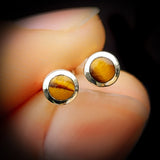 Solid 925 Sterling Silver & 5mm Natural Tiger Eye Round Stud Earrings