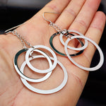Solid 925 Sterling Silver 90mm Long 3x Round Set Hanging Earrings