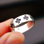 Solid 925 Sterling Silver Black Cross Band Ring