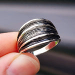 Solid 925 Sterling Silver Black Oxidized Wide Cuff Ring
