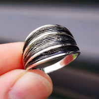 Solid 925 Sterling Silver Black Oxidized Wide Cuff Ring
