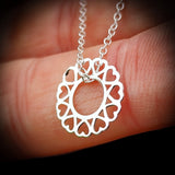 Solid 925 Sterling Silver Circle of Hearts Pendant Necklace
