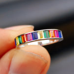 (M) Solid 925 Sterling Silver & Colored CZ 4mm Band Ring