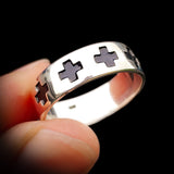 (T) Solid 925 Sterling Silver Black Cross Band Ring