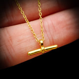 Solid 925 Sterling Silver Gold T-bar Fob Chain Necklace