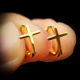 Solid 925 Sterling Silver Gold Cross Hoop Earrings