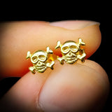 Solid 925 Sterling Silver Gold Skull Stud Earrings
