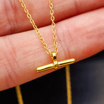 Solid 925 Sterling Silver Gold T-bar Fob Chain Necklace