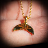 Gold 925 Sterling Silver Whale Tail Pendant Necklace